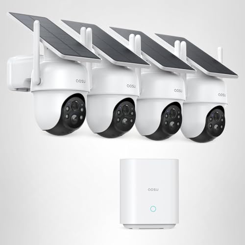 aosu Security Cameras Outdoor Wireless, 4 Cam-Kit, No Subscription, Solar-Powered, Home Security Cameras System with 360° Pan & Tilt, Auto Tracking, 2K Color Night Vision, Easy Setup, 2.4 & 5GHz WiFi