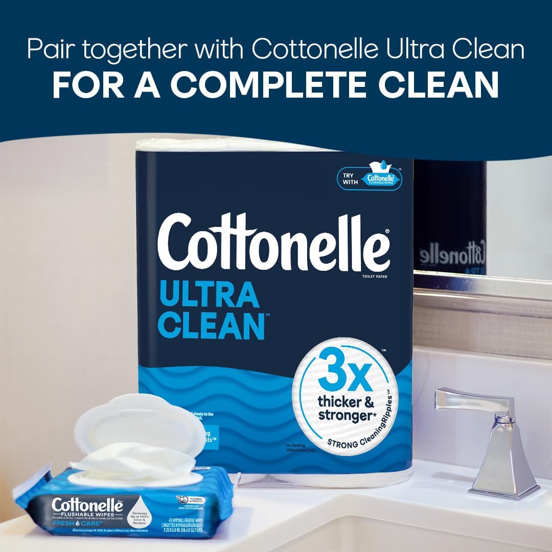 Cottonelle Fresh Feel Flushable Wet Wipes, Adult Wet Wipes, 8 Flip-Top Packs, 42 Wipes Per Pack (336 Total Wipes), Packaging May Vary