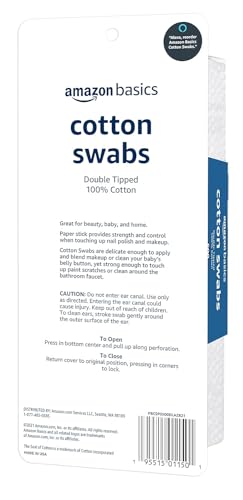 Amazon Basics Double-Tipped Cotton Swabs for Personal Hygiene and Baby Care, 2000 Count, 4-Pack of 500 Count