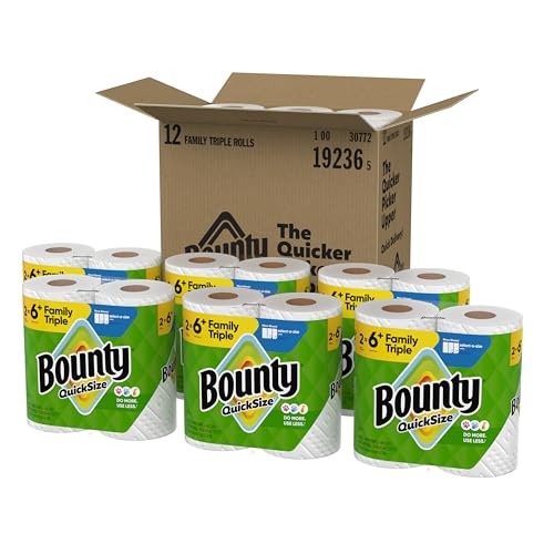 Bounty Quick-Size Paper Towels, White, 12 Family Triple = 40 Regular Rolls