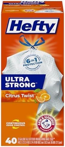 Hefty Ultra Strong Tall Kitchen Trash Bags, Citrus Twist Scent, 13 Gallon, 80 Count