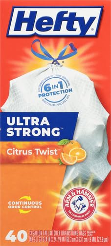 Hefty Ultra Strong Tall Kitchen Trash Bags, Citrus Twist Scent, 13 Gallon, 80 Count