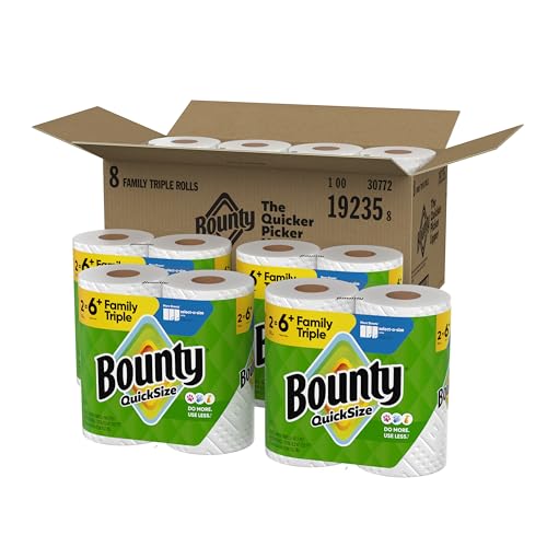 Bounty Quick-Size Paper Towels, White, 12 Family Triple = 40 Regular Rolls