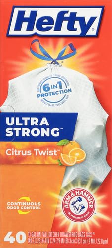 Hefty Ultra Strong Tall Kitchen Trash Bags, Citrus Twist Scent, 13 Gallon, 80 Count