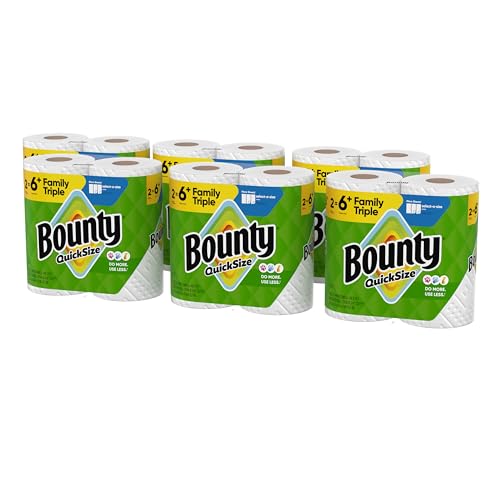Bounty Quick-Size Paper Towels, White, 12 Family Triple = 40 Regular Rolls
