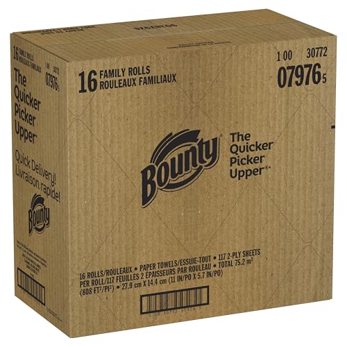 Bounty Quick-Size Paper Towels, White, 12 Family Triple = 40 Regular Rolls