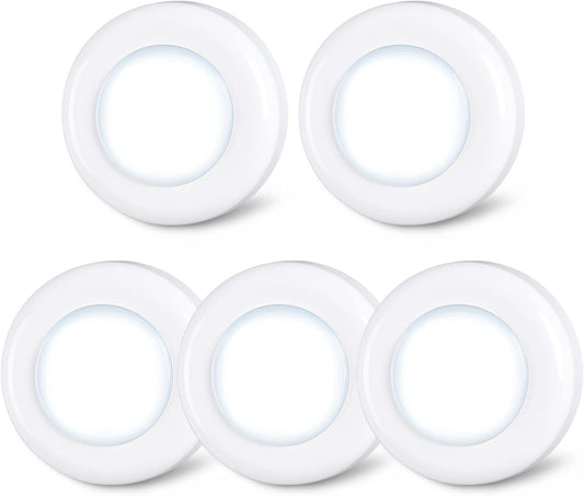 STAR-SPANGLED Push Tap Light, 2.8” Mini Night Touch LED Puck Lamp, Portable Under Cabinet Lighting AAA Battery Operated Powered, DIY Stick On Lights for Closet, Counter, Kitchen, Cool White, 5 Pack