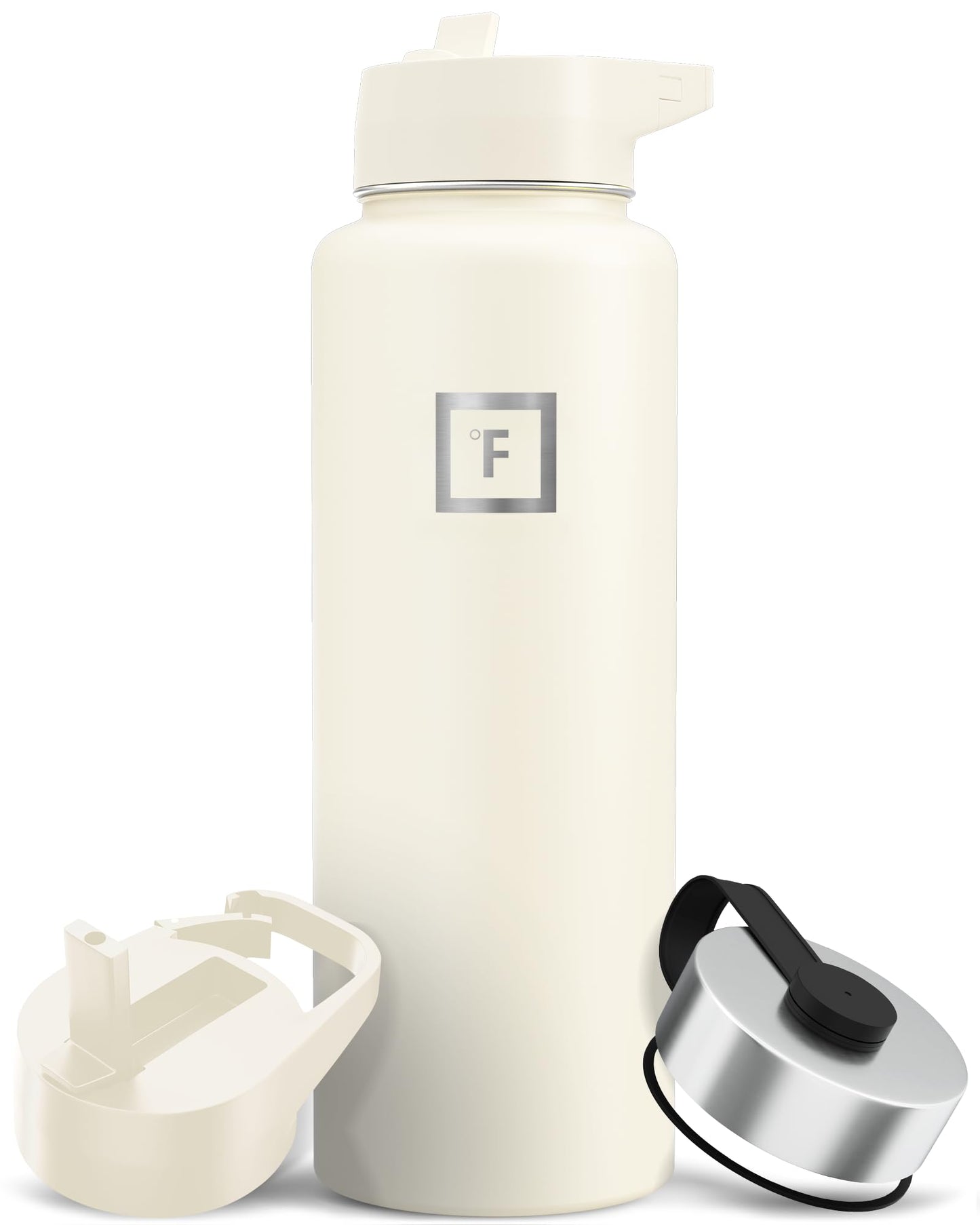 IRON °FLASK Camping & Hiking Hydration Flask with Straw, Wide Mouth Insulated Stainless Steel Sports Water Bottle - 40 oz Midnight Black