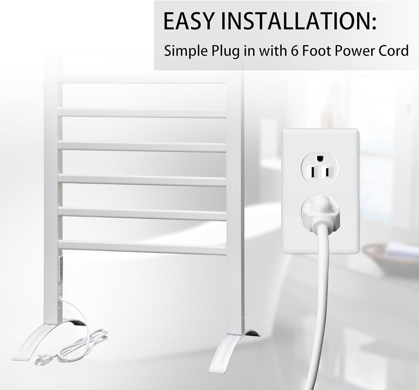 KEG Smart WiFi Towel Warmer Wall Mounted with Built-in Timer and Temperature Adjust Control, 4 Bars Electric Stainless Steel Heated Towel Racks for Bathroom Matte Black