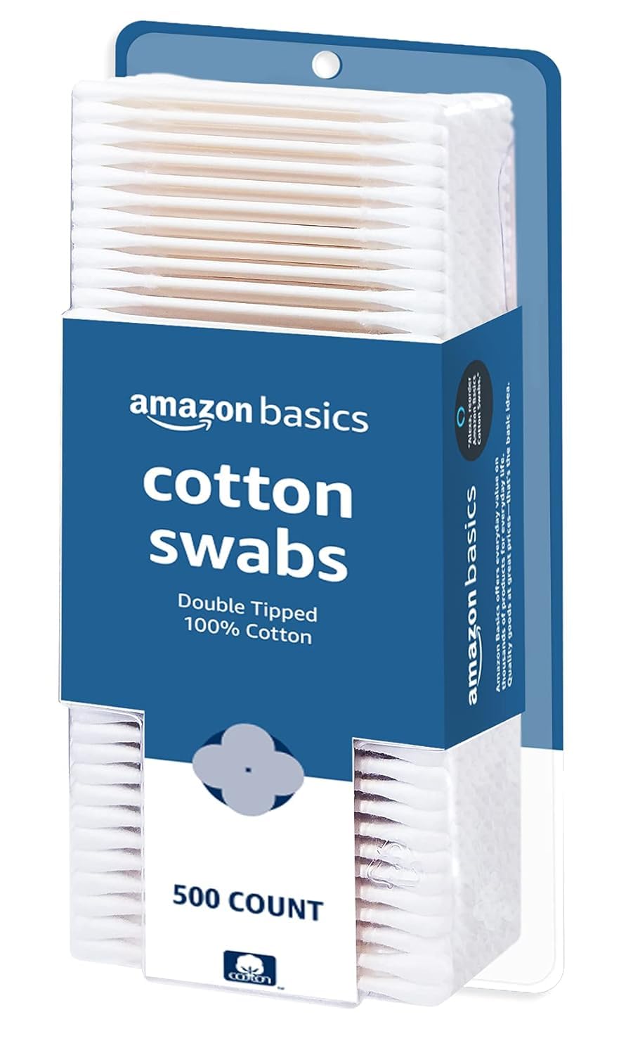 Amazon Basics Double-Tipped Cotton Swabs for Personal Hygiene and Baby Care, 2000 Count, 4-Pack of 500 Count