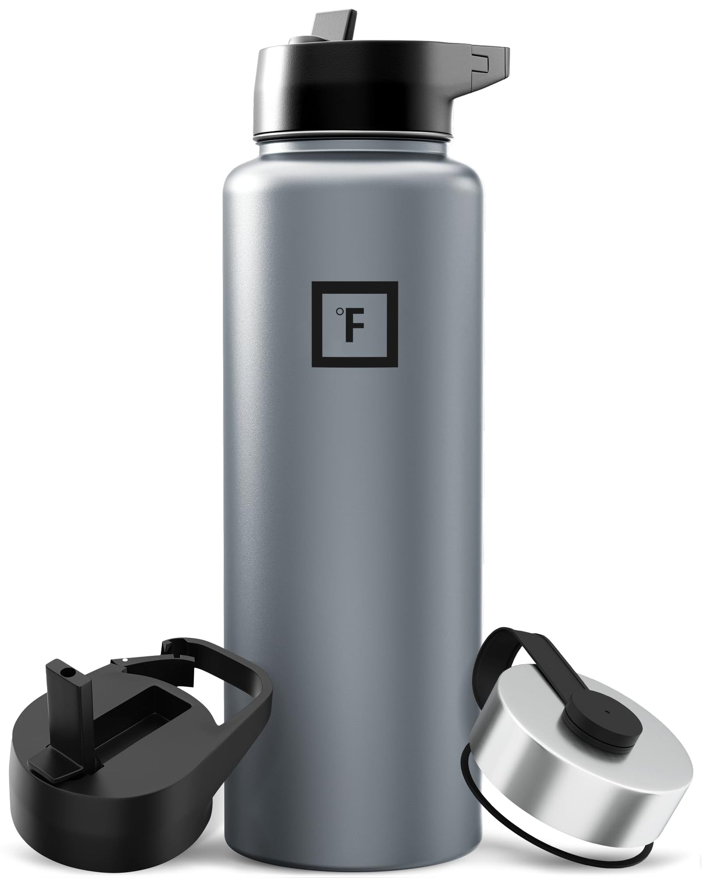 IRON °FLASK Camping & Hiking Hydration Flask with Straw, Wide Mouth Insulated Stainless Steel Sports Water Bottle - 40 oz Midnight Black