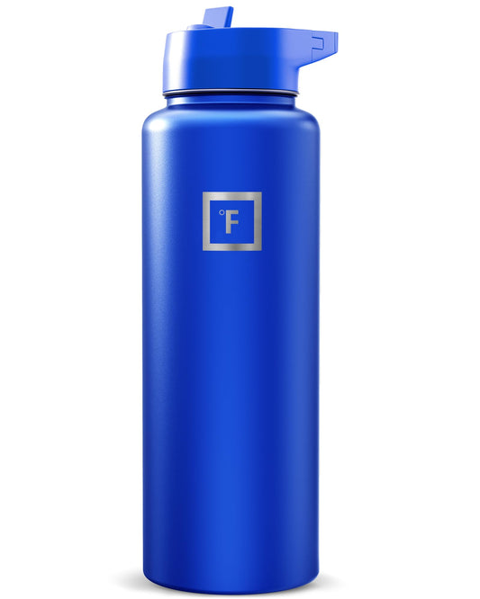 IRON °FLASK Camping & Hiking Hydration Flask with Straw, Wide Mouth Insulated Stainless Steel Sports Water Bottle - 40 oz Midnight Black