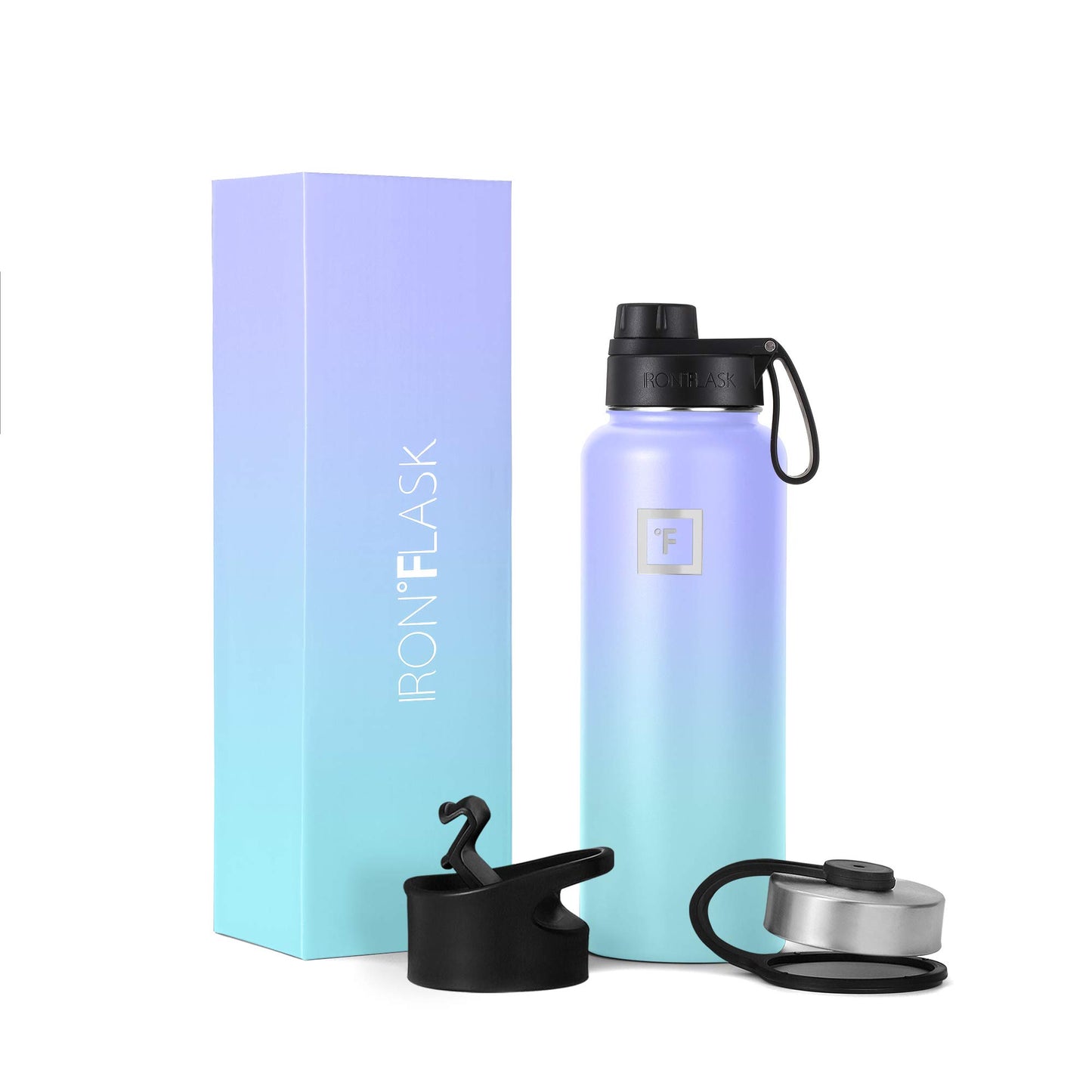 IRON °FLASK Camping & Hiking Hydration Flask with Straw, Wide Mouth Insulated Stainless Steel Sports Water Bottle - 40 oz Midnight Black