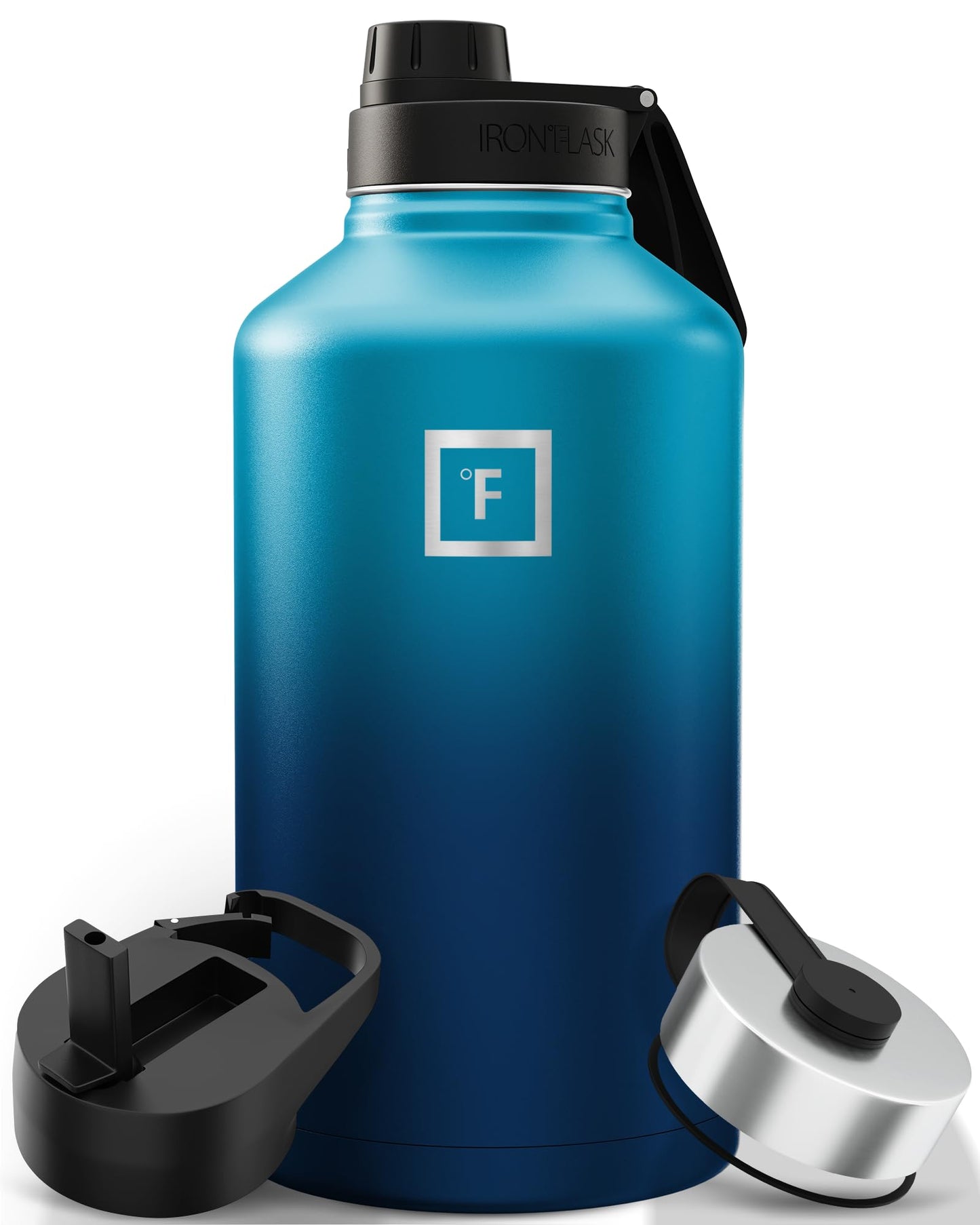 IRON °FLASK Camping & Hiking Hydration Flask with Straw, Wide Mouth Insulated Stainless Steel Sports Water Bottle - 40 oz Midnight Black