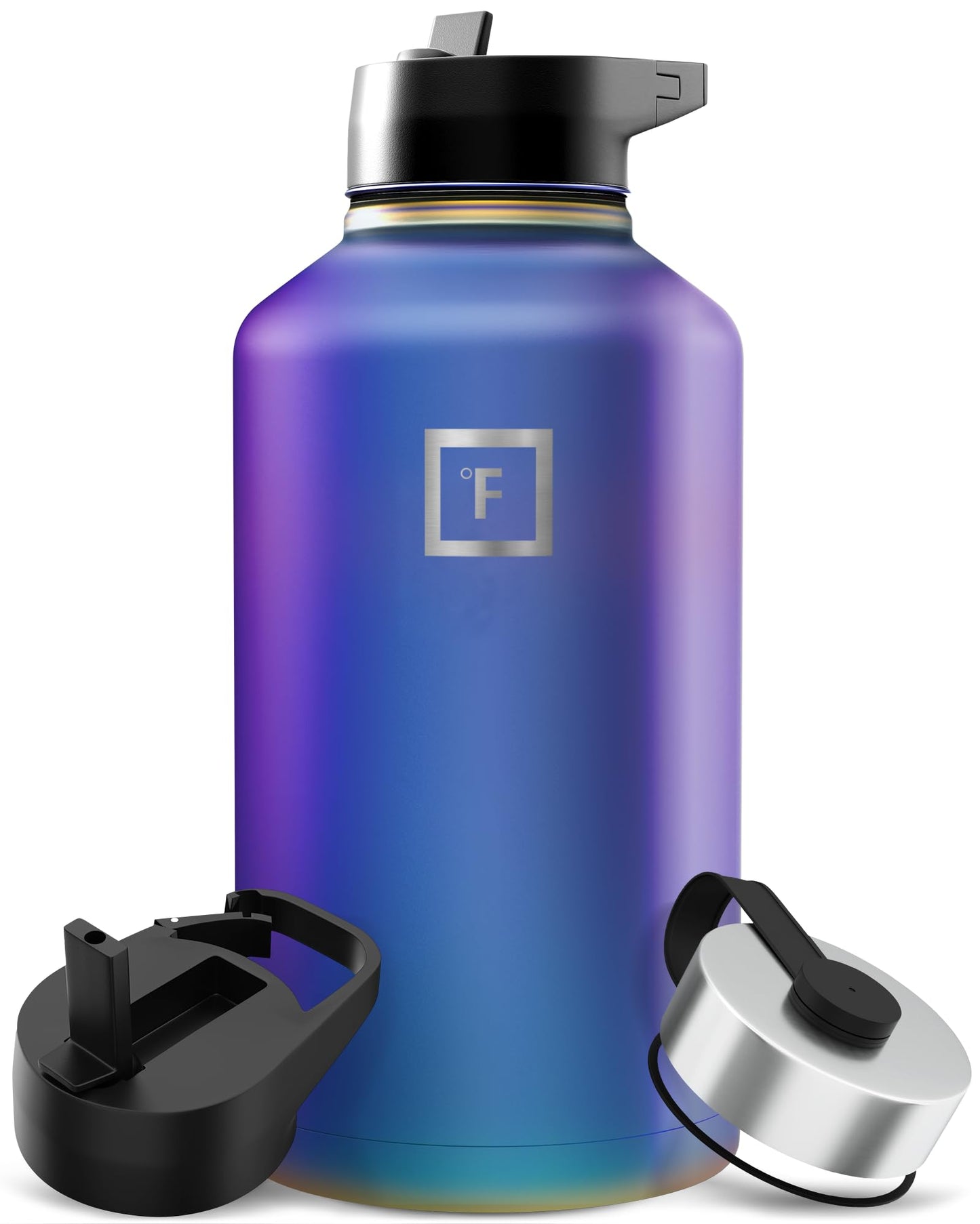 IRON °FLASK Camping & Hiking Hydration Flask with Straw, Wide Mouth Insulated Stainless Steel Sports Water Bottle - 40 oz Midnight Black