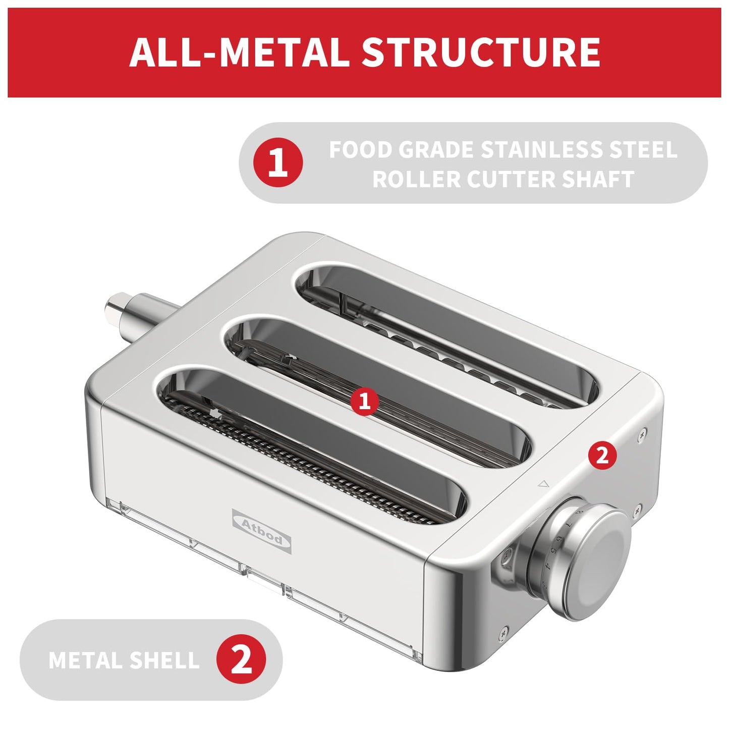Metal Gourmet Pasta Press Attachment for Kitchenaid Stand Mixer, Pasta Maker Attachment with 5 Interchangeable Plates, Spaghetti Bucatini Fusilli Large/Small Macaroni