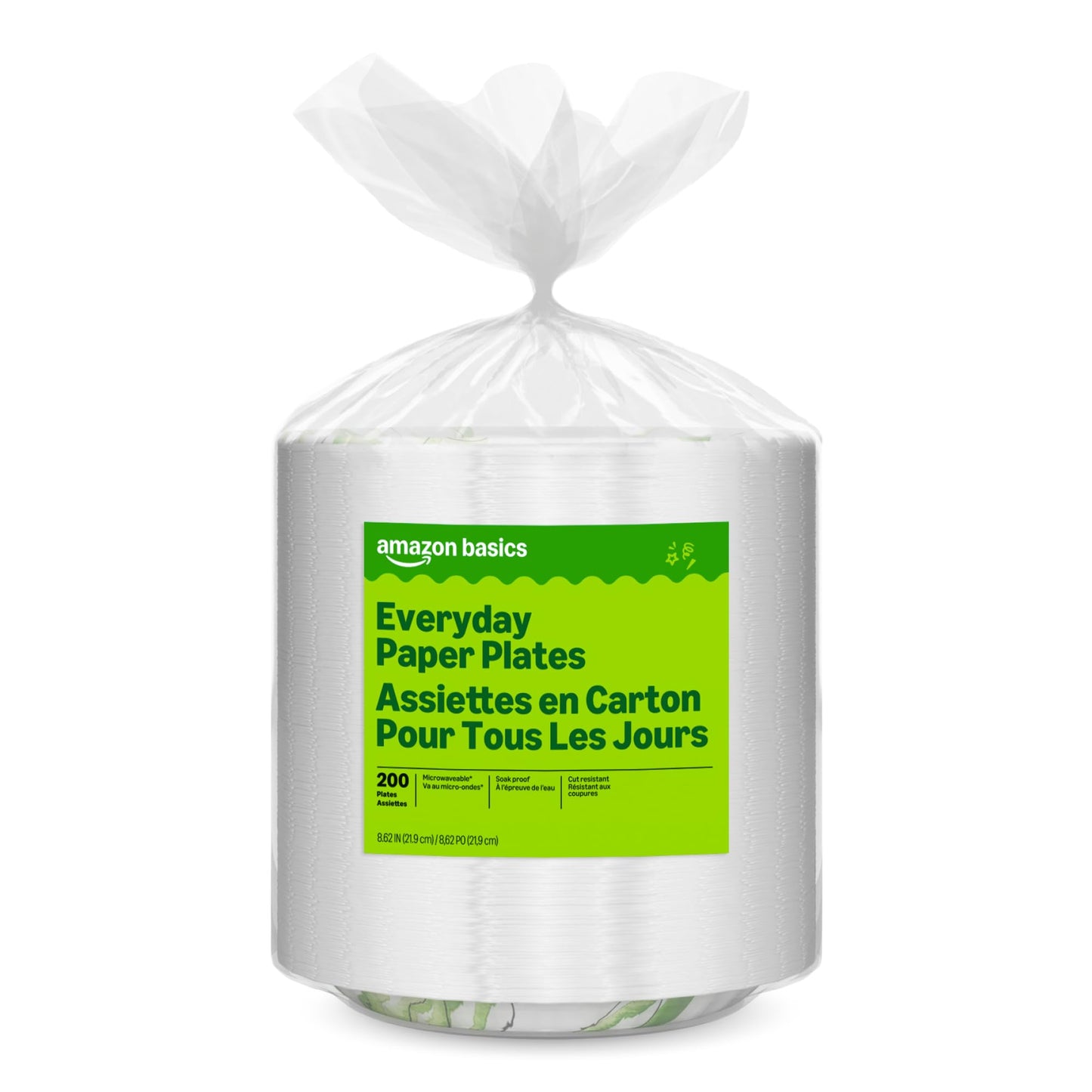 Amazon Basics Everyday Disposable Paper Plates, 8.62 Inch, Microwave-Safe, Cut Resistant, Soak-Proof, 100 Count, Packaging May Vary