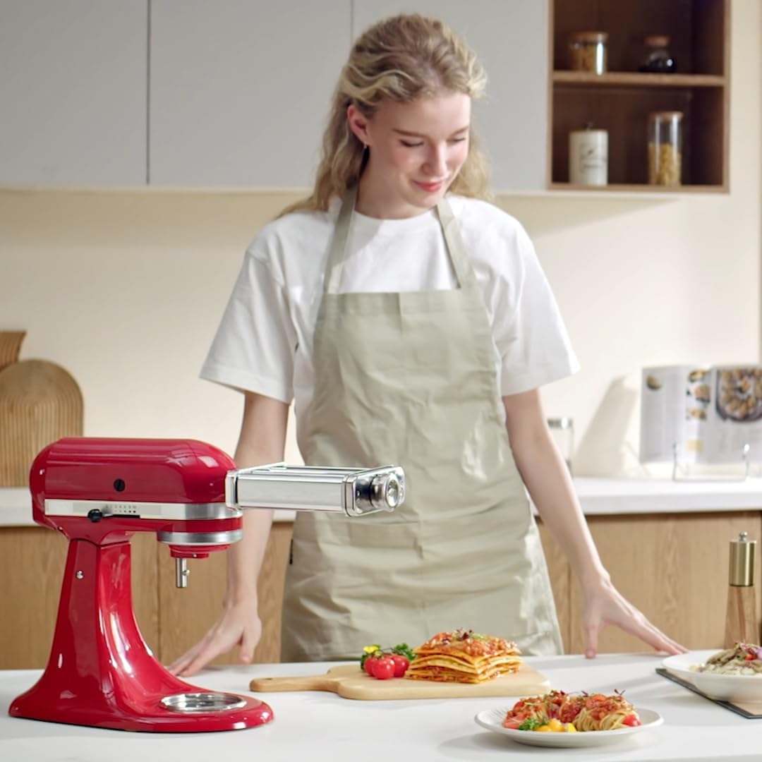 3 in 1 Pasta Attachment for KitchenAid Stand Mixer, All Metal Pasta Maker KitchenAid Attachment, Pasta Sheet Roller, Spaghetti Cutter, Fettuccine Cutter Maker Accessories and Cleaning Brush by Gvode