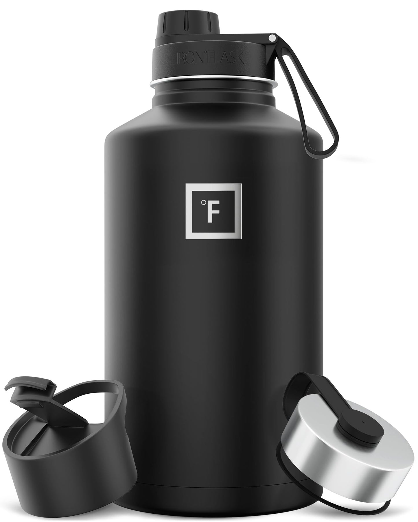 IRON °FLASK Camping & Hiking Hydration Flask with Straw, Wide Mouth Insulated Stainless Steel Sports Water Bottle - 40 oz Midnight Black