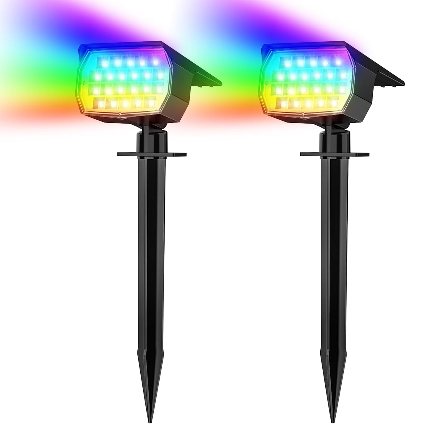 Solar Spot Lights Outdoor Waterproof IP65, 12 Pack Landscape Spotlights with 46 LEDs, 3 Modes Auto On/Off Solar Powered Flood Lights for Outside Pathway, Yard, Garden, Walkway (Warm White)