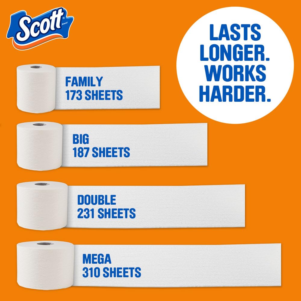 Scott ComfortPlus Toilet Paper, 48 Double Rolls, 231 Sheets per Roll, Septic-Safe, 1-Ply Toilet Tissue