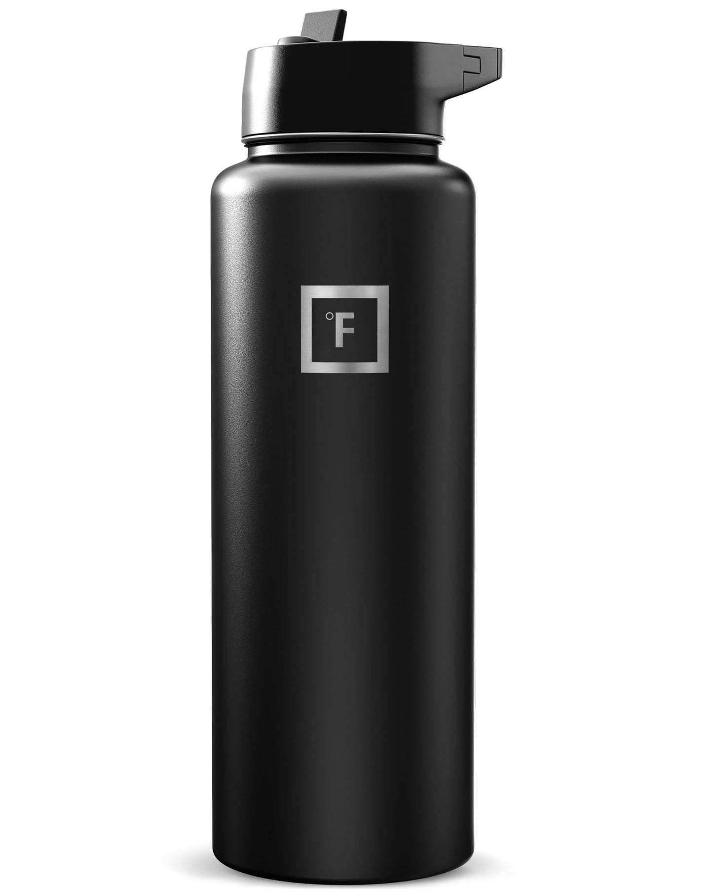 IRON °FLASK Camping & Hiking Hydration Flask with Straw, Wide Mouth Insulated Stainless Steel Sports Water Bottle - 40 oz Midnight Black