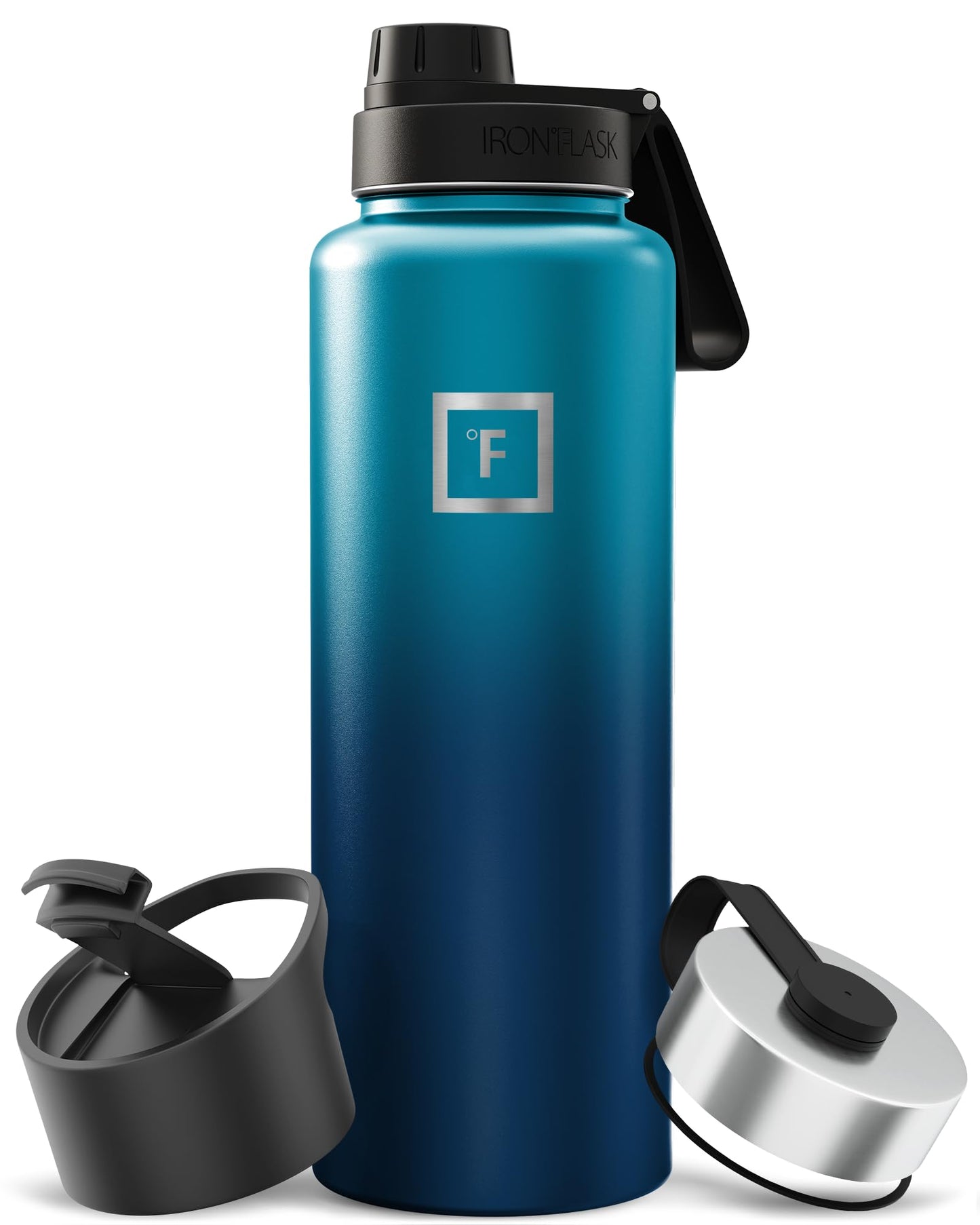 IRON °FLASK Camping & Hiking Hydration Flask with Straw, Wide Mouth Insulated Stainless Steel Sports Water Bottle - 40 oz Midnight Black