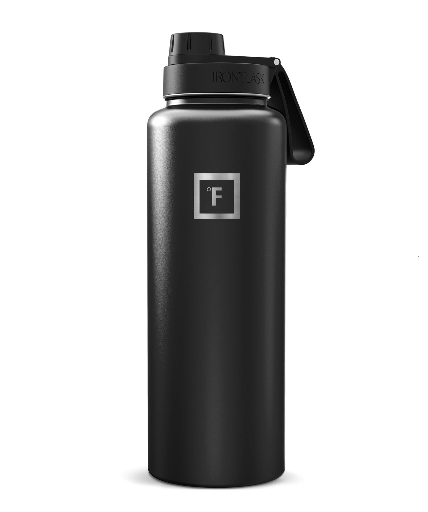 IRON °FLASK Camping & Hiking Hydration Flask with Straw, Wide Mouth Insulated Stainless Steel Sports Water Bottle - 40 oz Midnight Black
