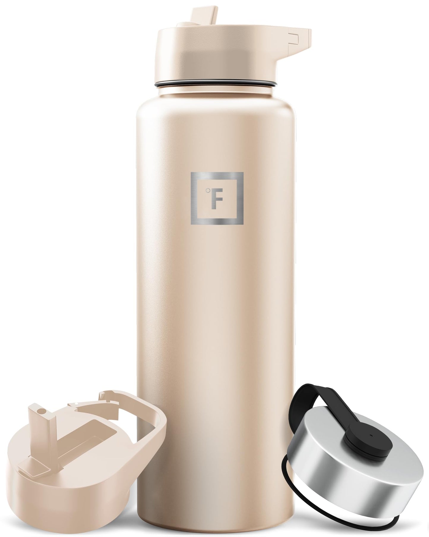 IRON °FLASK Camping & Hiking Hydration Flask with Straw, Wide Mouth Insulated Stainless Steel Sports Water Bottle - 40 oz Midnight Black