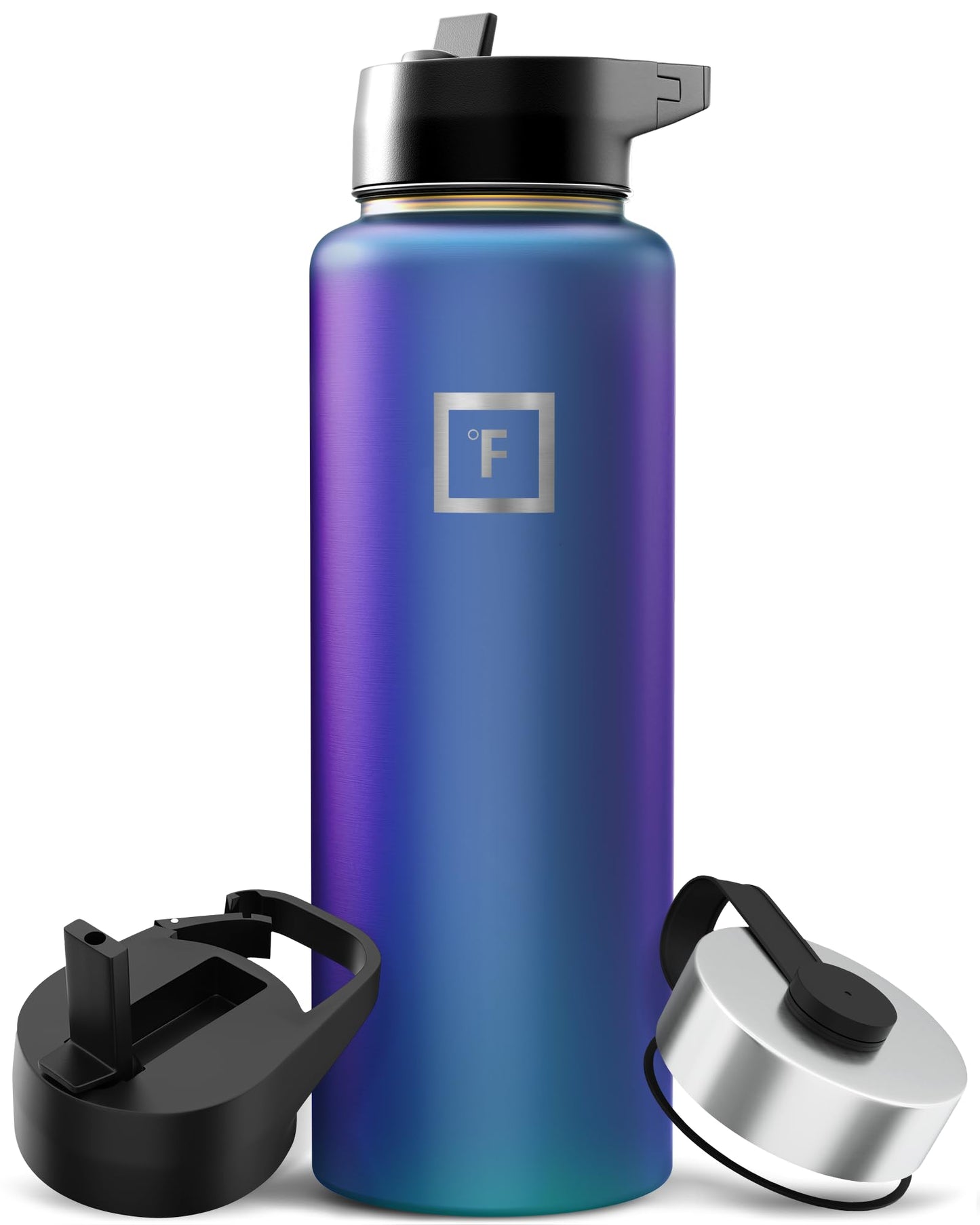 IRON °FLASK Camping & Hiking Hydration Flask with Straw, Wide Mouth Insulated Stainless Steel Sports Water Bottle - 40 oz Midnight Black