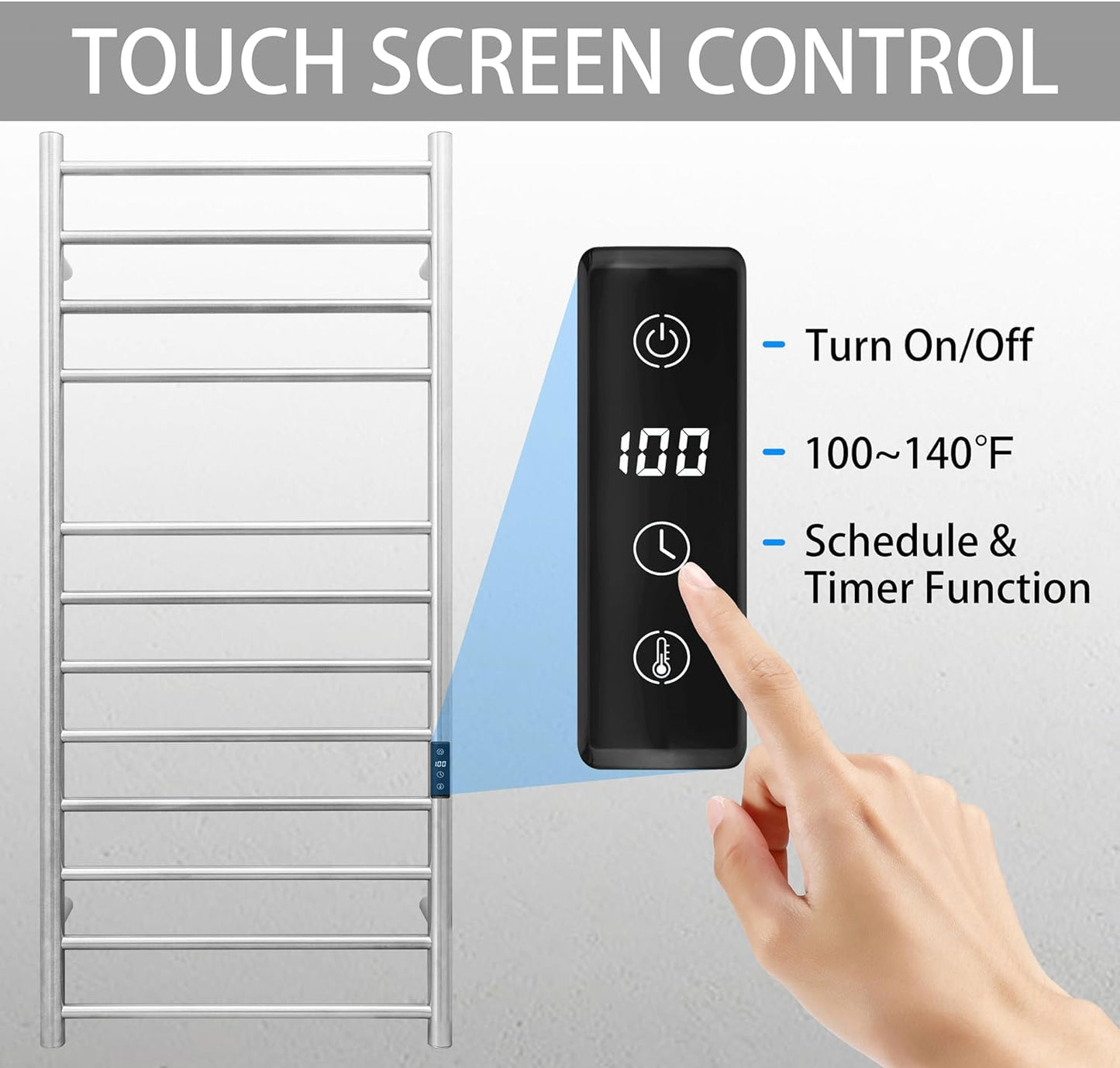 KEG Smart WiFi Towel Warmer Wall Mounted with Built-in Timer and Temperature Adjust Control, 4 Bars Electric Stainless Steel Heated Towel Racks for Bathroom Matte Black