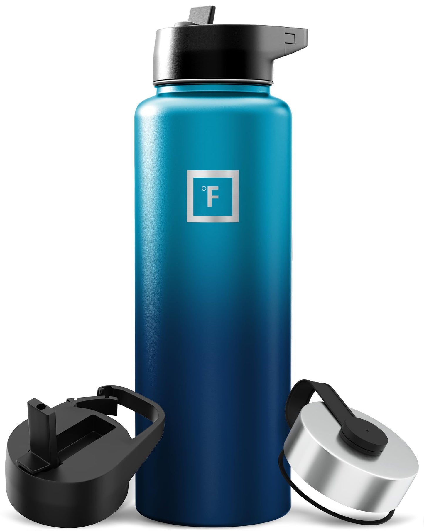 IRON °FLASK Camping & Hiking Hydration Flask with Straw, Wide Mouth Insulated Stainless Steel Sports Water Bottle - 40 oz Midnight Black