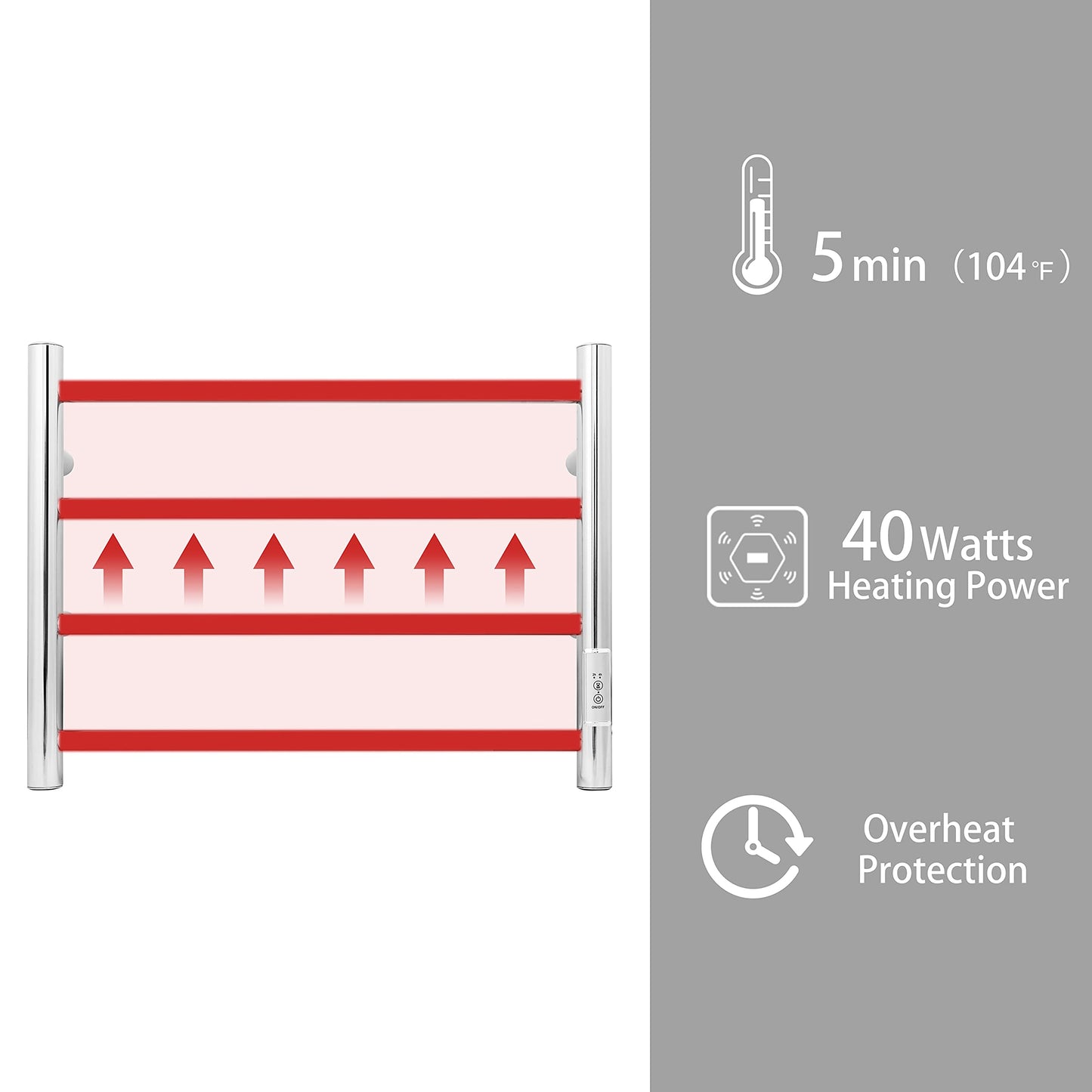 KEG Smart WiFi Towel Warmer Wall Mounted with Built-in Timer and Temperature Adjust Control, 4 Bars Electric Stainless Steel Heated Towel Racks for Bathroom Matte Black