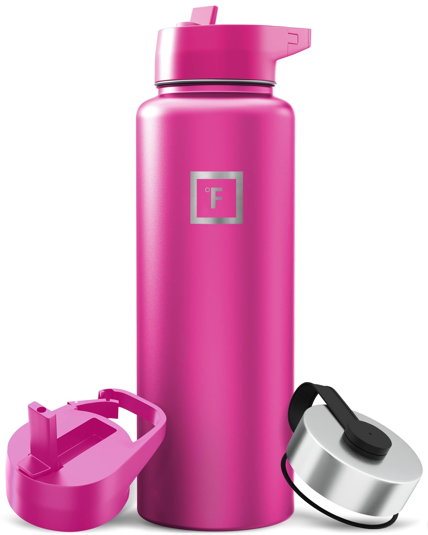 IRON °FLASK Camping & Hiking Hydration Flask with Straw, Wide Mouth Insulated Stainless Steel Sports Water Bottle - 40 oz Midnight Black