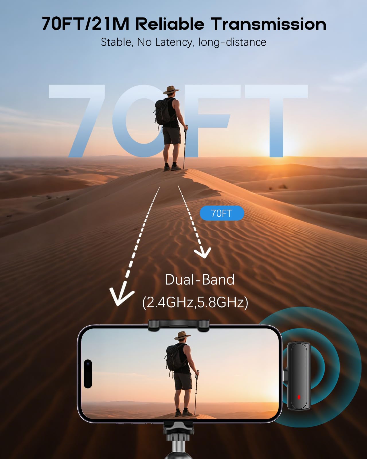 Wireless Mini Microphone for iPhone - 2 Pack Lavalier Bluetooth Microphone for Video Recording, 2 in 1 Noise Reduction Lapel Mic for Ipad, Android,Clip-on Mini Mic for Content Creators Podcast