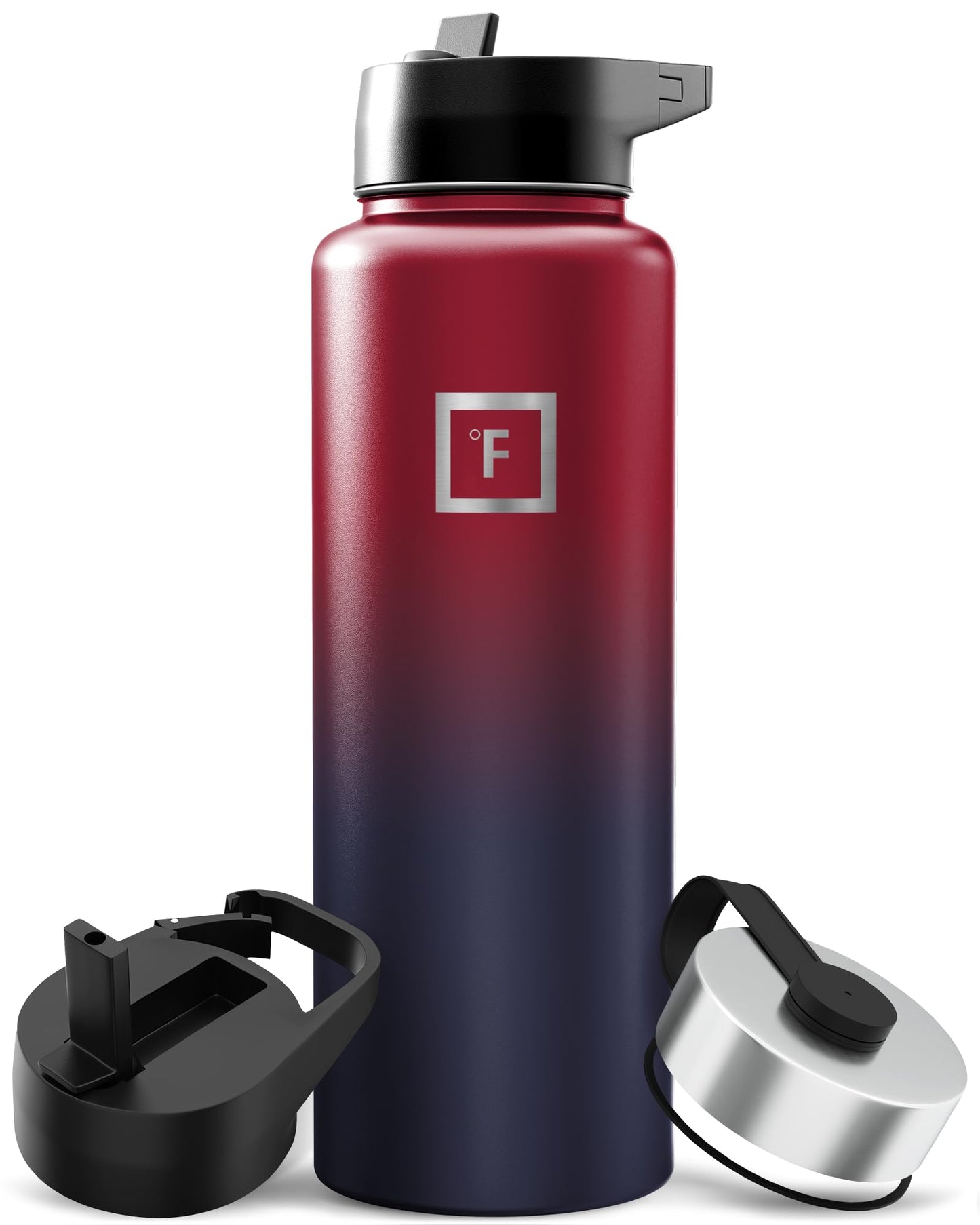 IRON °FLASK Camping & Hiking Hydration Flask with Straw, Wide Mouth Insulated Stainless Steel Sports Water Bottle - 40 oz Midnight Black