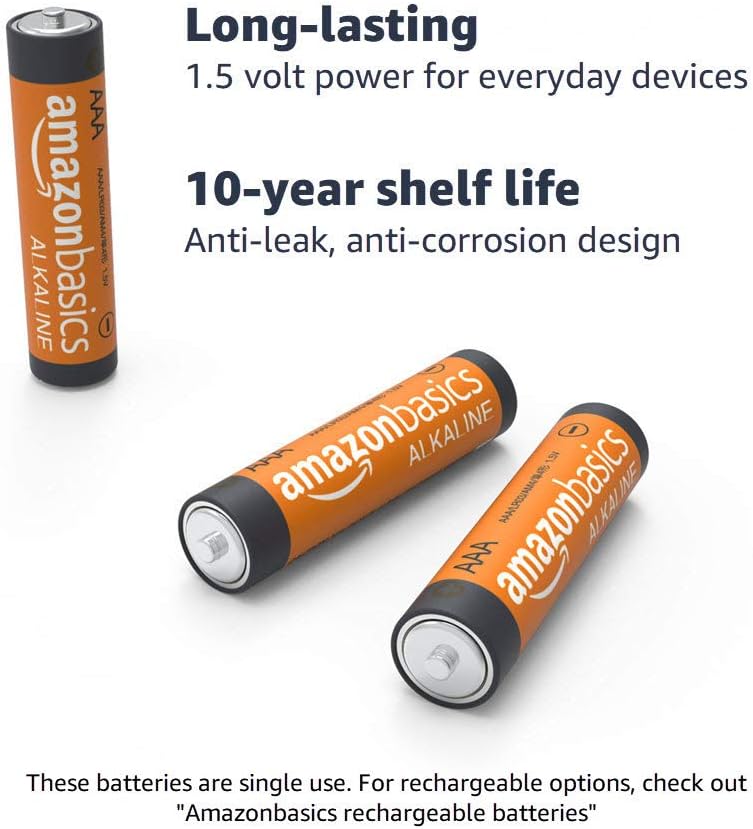 Amazon Basics AAA Long-Lasting Alkaline Batteries, 12 Count, 1.5 Volt, 10-Year Shelf Life, for Home and Office