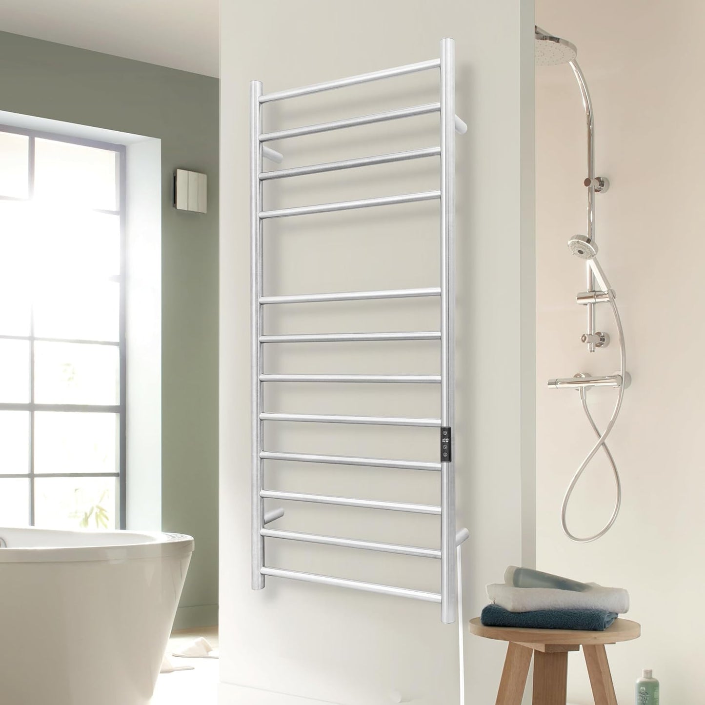 KEG Smart WiFi Towel Warmer Wall Mounted with Built-in Timer and Temperature Adjust Control, 4 Bars Electric Stainless Steel Heated Towel Racks for Bathroom Matte Black