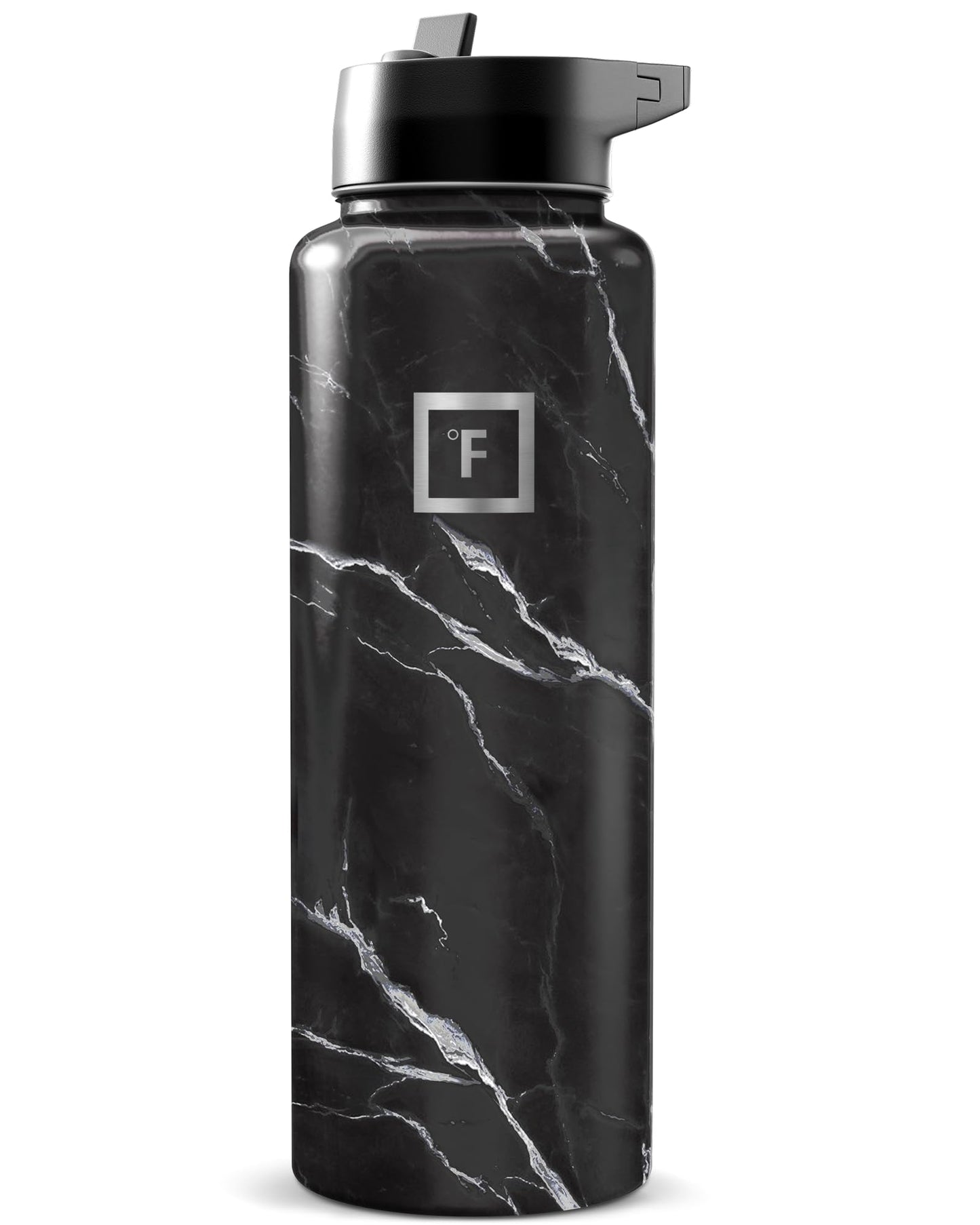 IRON °FLASK Camping & Hiking Hydration Flask with Straw, Wide Mouth Insulated Stainless Steel Sports Water Bottle - 40 oz Midnight Black