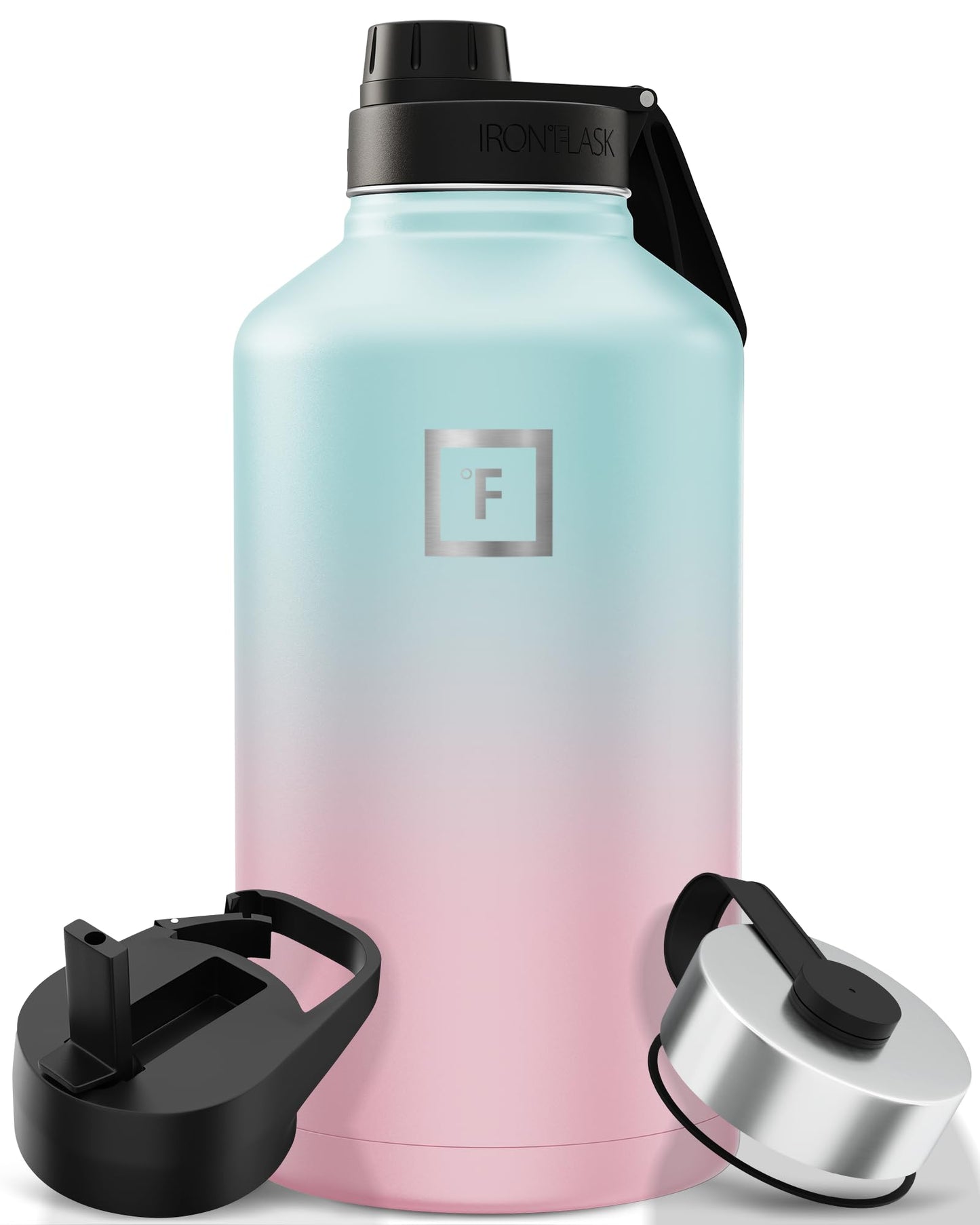 IRON °FLASK Camping & Hiking Hydration Flask with Straw, Wide Mouth Insulated Stainless Steel Sports Water Bottle - 40 oz Midnight Black