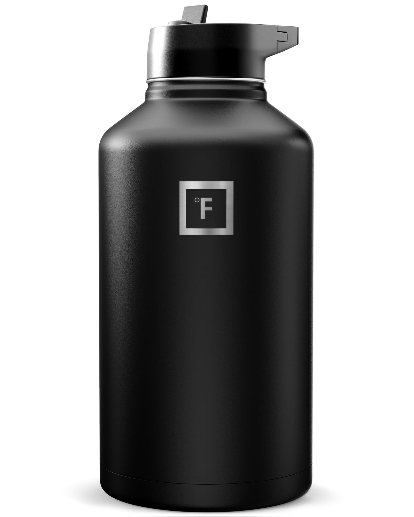 IRON °FLASK Camping & Hiking Hydration Flask with Straw, Wide Mouth Insulated Stainless Steel Sports Water Bottle - 40 oz Midnight Black