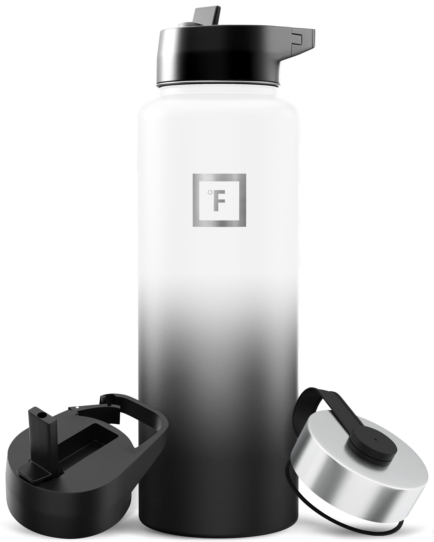 IRON °FLASK Camping & Hiking Hydration Flask with Straw, Wide Mouth Insulated Stainless Steel Sports Water Bottle - 40 oz Midnight Black