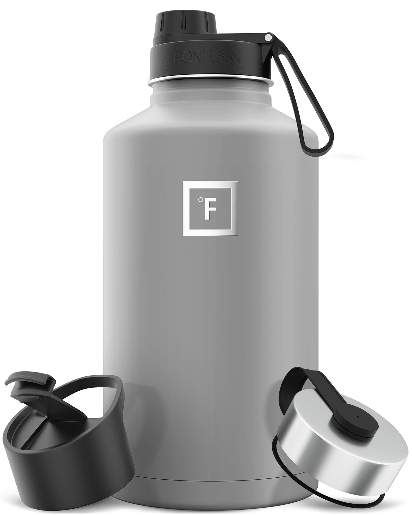 IRON °FLASK Camping & Hiking Hydration Flask with Straw, Wide Mouth Insulated Stainless Steel Sports Water Bottle - 40 oz Midnight Black