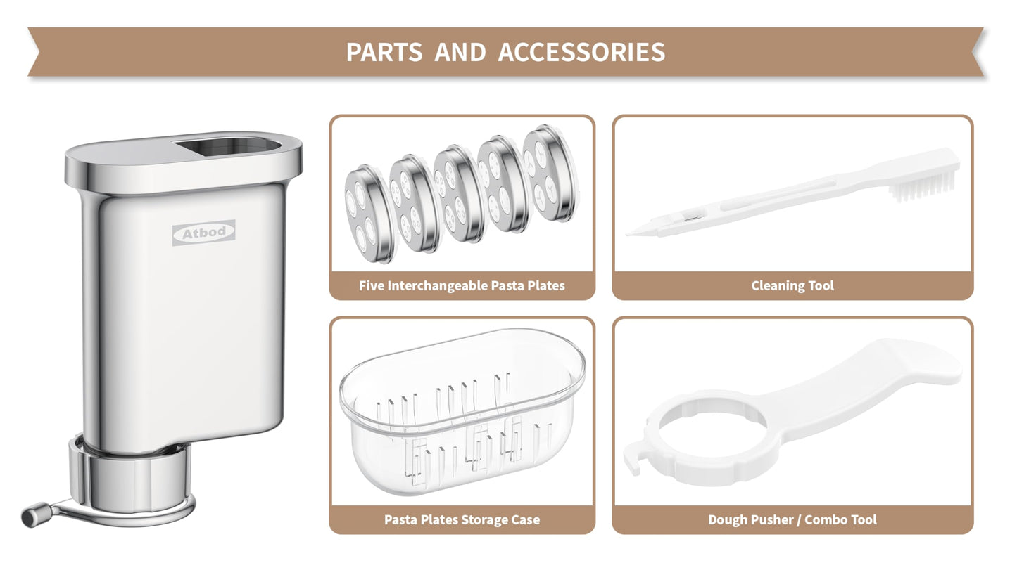 Metal Gourmet Pasta Press Attachment for Kitchenaid Stand Mixer, Pasta Maker Attachment with 5 Interchangeable Plates, Spaghetti Bucatini Fusilli Large/Small Macaroni