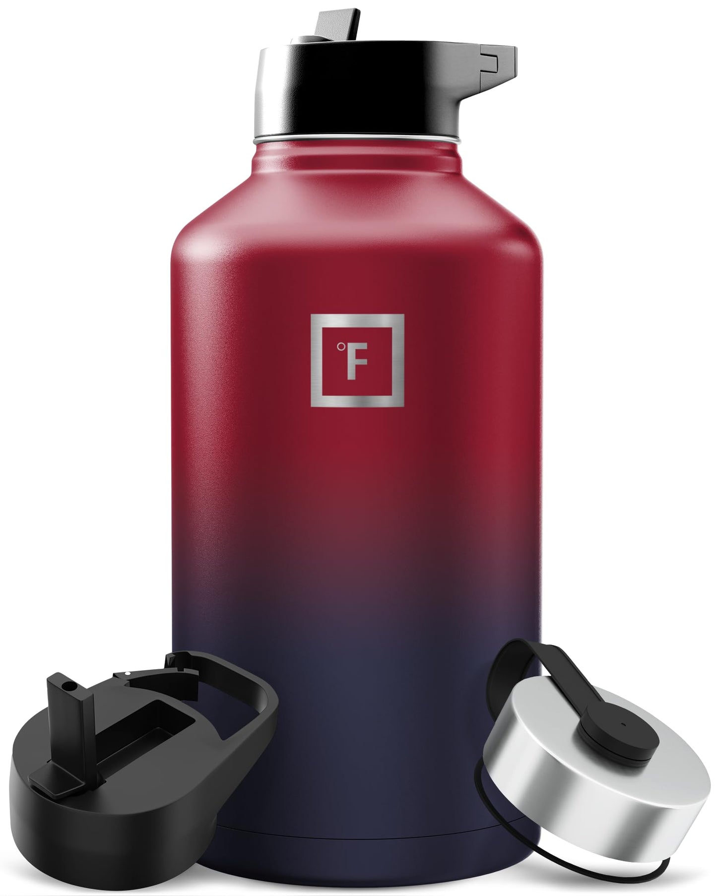 IRON °FLASK Camping & Hiking Hydration Flask with Straw, Wide Mouth Insulated Stainless Steel Sports Water Bottle - 40 oz Midnight Black