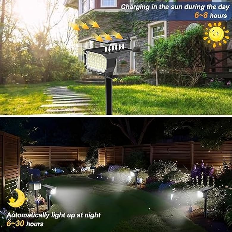 Solar Spot Lights Outdoor Waterproof IP65, 12 Pack Landscape Spotlights with 46 LEDs, 3 Modes Auto On/Off Solar Powered Flood Lights for Outside Pathway, Yard, Garden, Walkway (Warm White)
