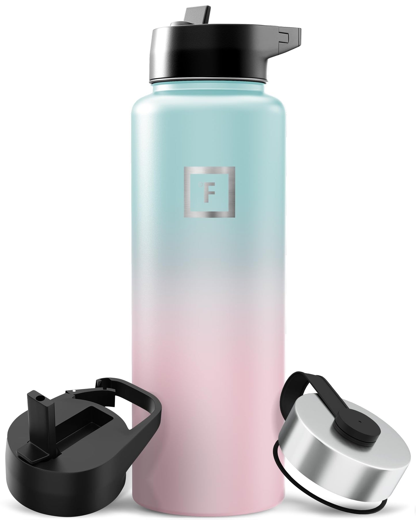 IRON °FLASK Camping & Hiking Hydration Flask with Straw, Wide Mouth Insulated Stainless Steel Sports Water Bottle - 40 oz Midnight Black