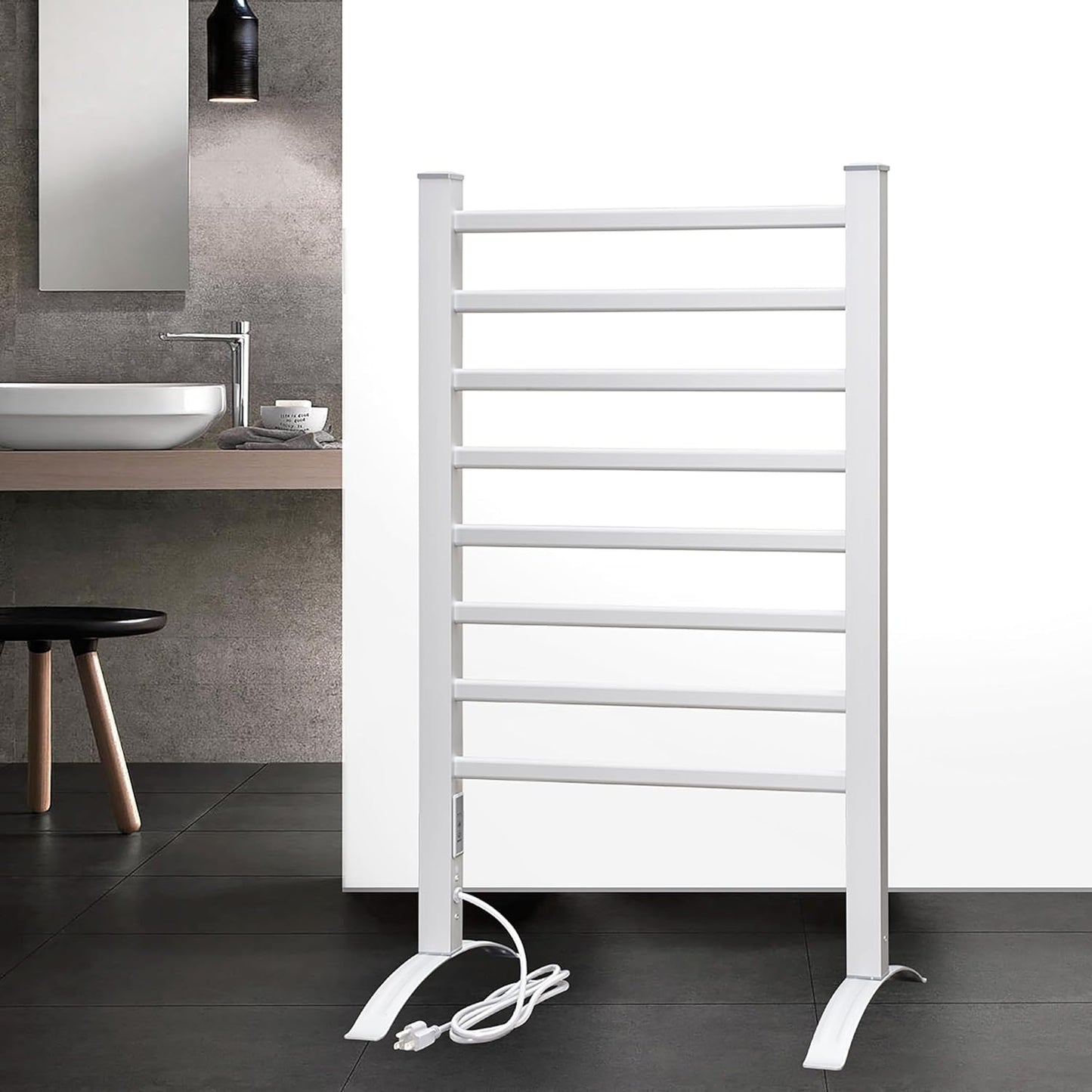 KEG Smart WiFi Towel Warmer Wall Mounted with Built-in Timer and Temperature Adjust Control, 4 Bars Electric Stainless Steel Heated Towel Racks for Bathroom Matte Black