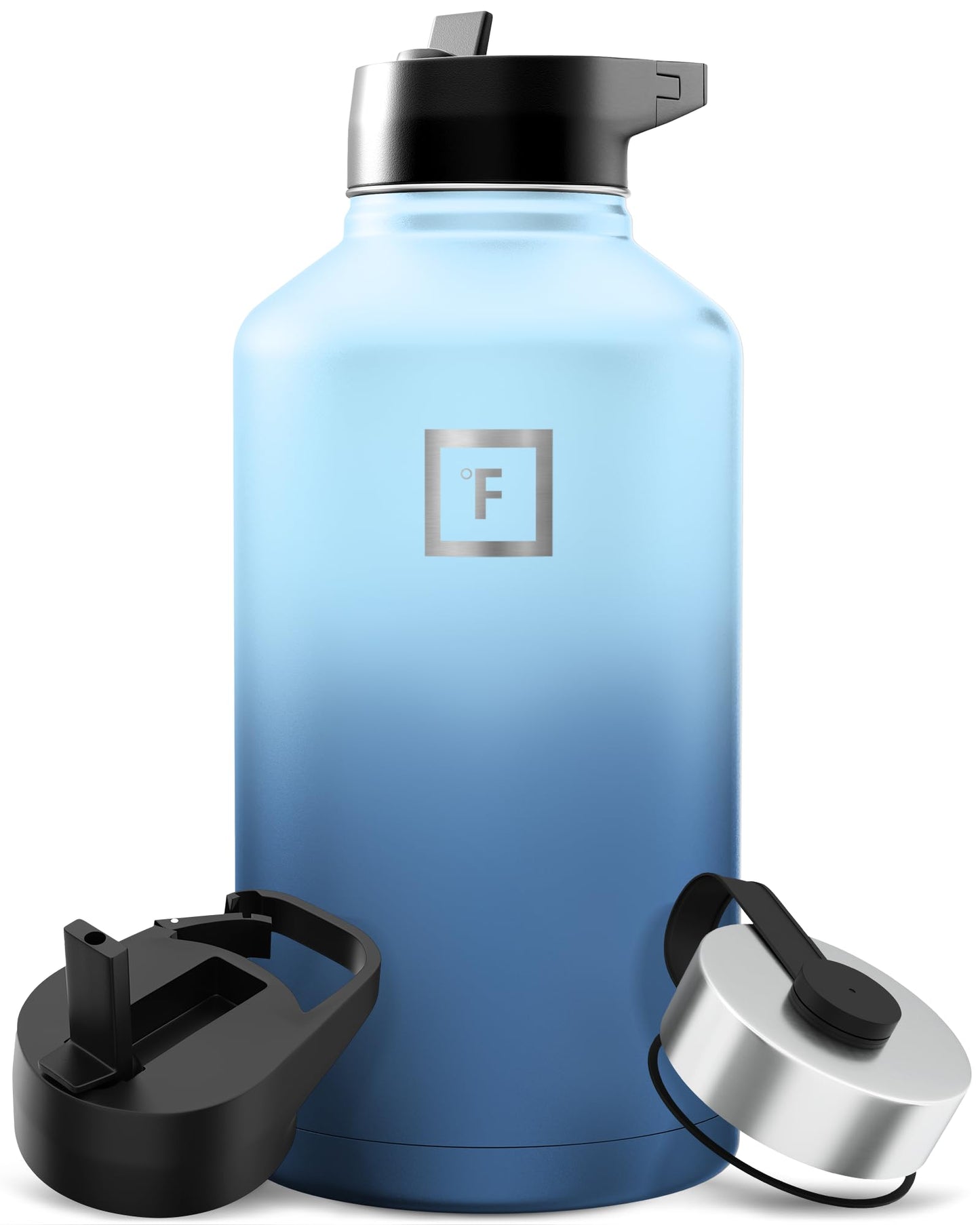 IRON °FLASK Camping & Hiking Hydration Flask with Straw, Wide Mouth Insulated Stainless Steel Sports Water Bottle - 40 oz Midnight Black