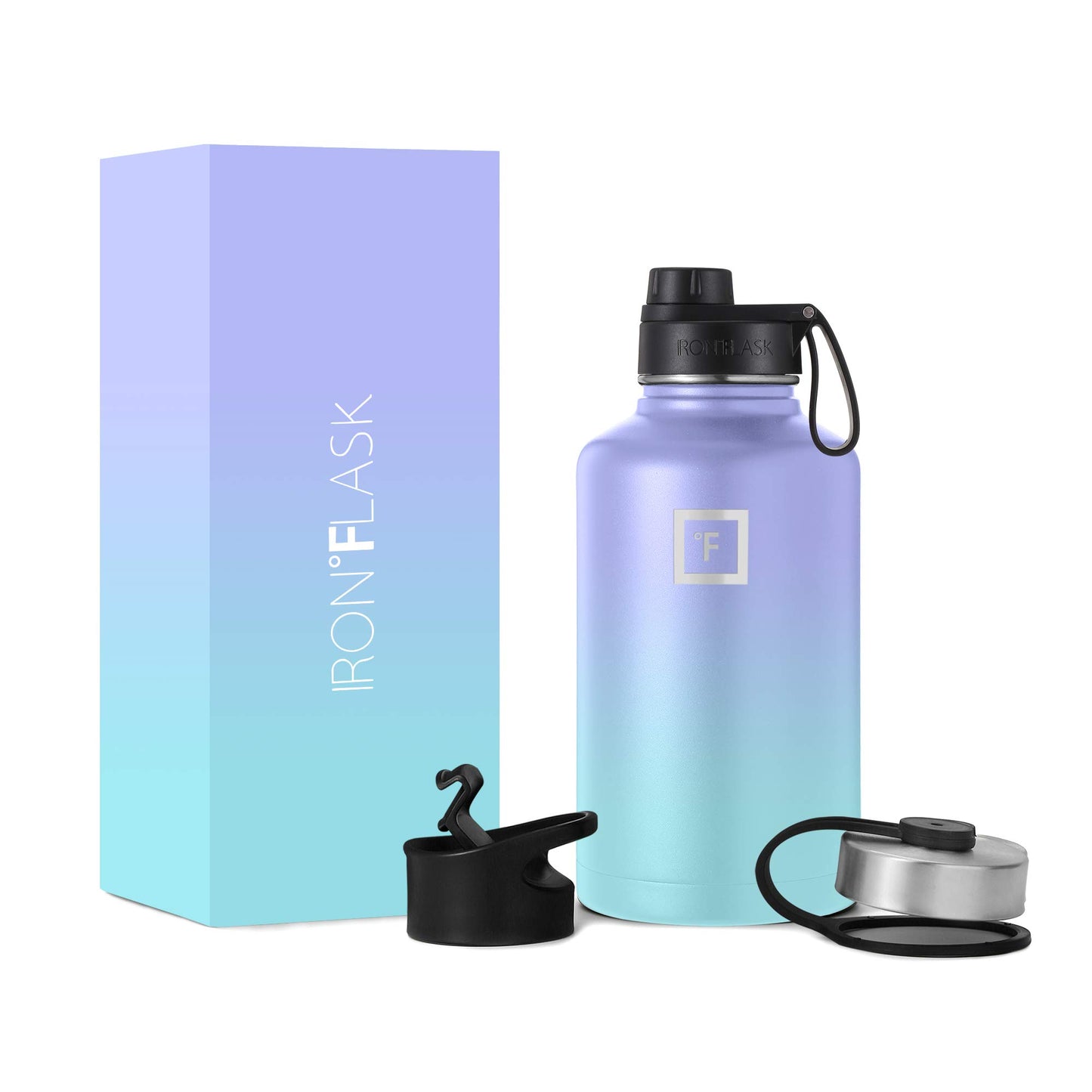 IRON °FLASK Camping & Hiking Hydration Flask with Straw, Wide Mouth Insulated Stainless Steel Sports Water Bottle - 40 oz Midnight Black